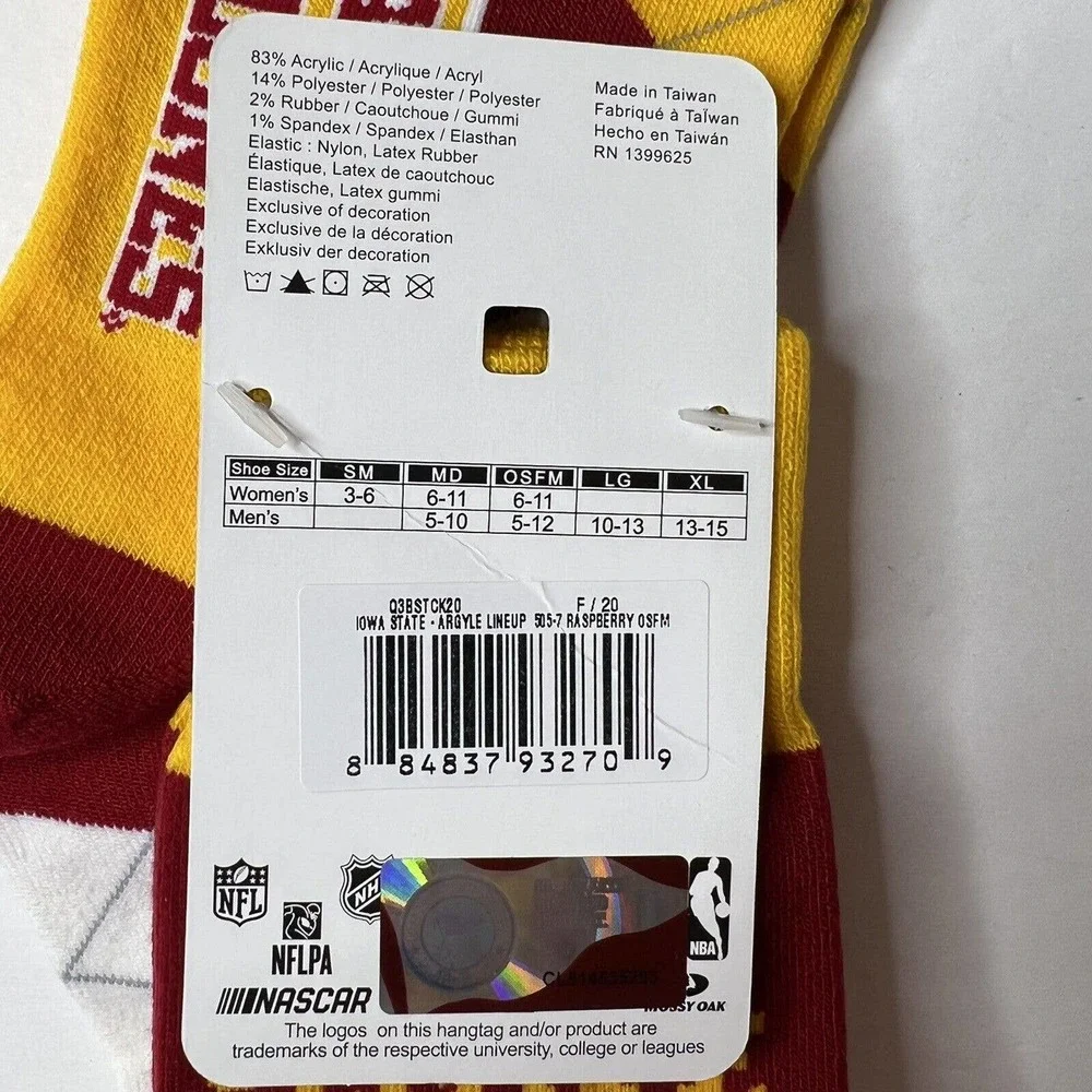 Iowa‎ State Cyclones NCAA Argyle Mens Dress Socks Team Colors OSFM New